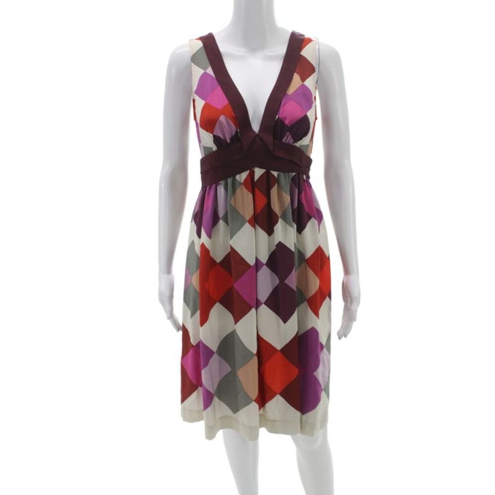 A Common Thread Women Fit & Flare Silk Argyle V-Neck Sleeveless Dress Size M